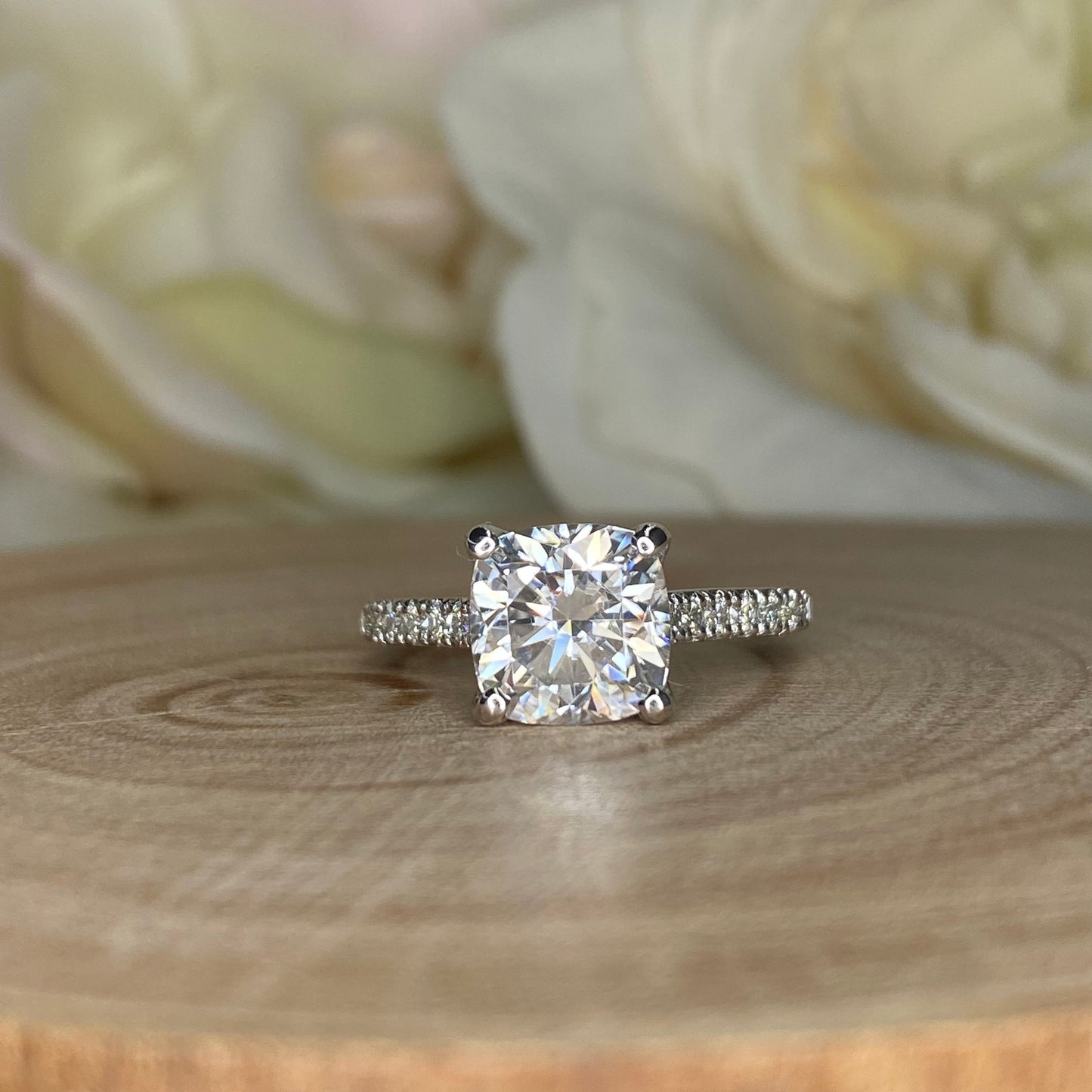 Moissanite Cushion Cut Engagement Ring 14K White Gold Cushion Solitaire Engagement Ring Forever One Simple Solitaire Engagement Ring #7275