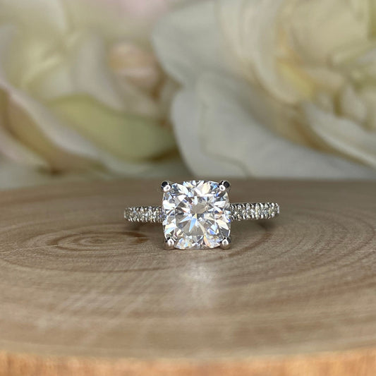 Moissanite Cushion Cut Engagement Ring 14K White Gold Cushion Solitaire Engagement Ring Forever One Simple Solitaire Engagement Ring #7275