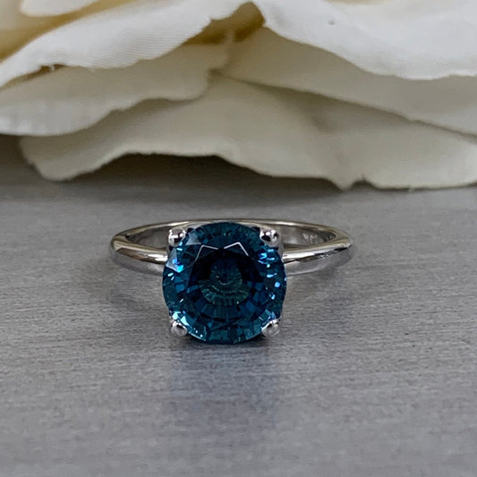 London Blue Sapphire Engagement Ring White Gold Solitaire London Blue Engagement Ring Single Stone Promise Anniversary Wedding Ring #6893