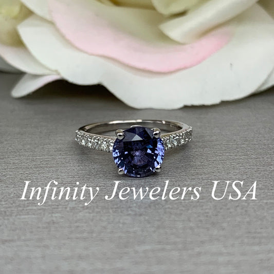 Round Shaped Alexandrite Engagement Ring 14K White Gold Round Solitaire Alexandrite Engagement Rings Promise Anniversary Wedding Ring  #4790