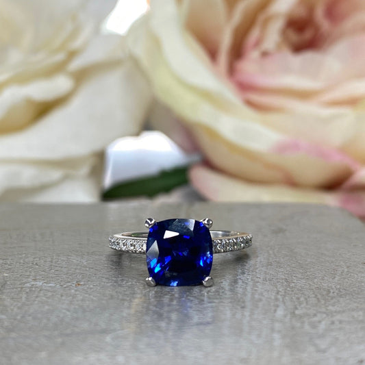 Blue Sapphire Ring 14k solid gold, Cushion Cut Blue sapphire Engagement Ring, September Birthstone Jewelry, Something Blue Bridal Ring