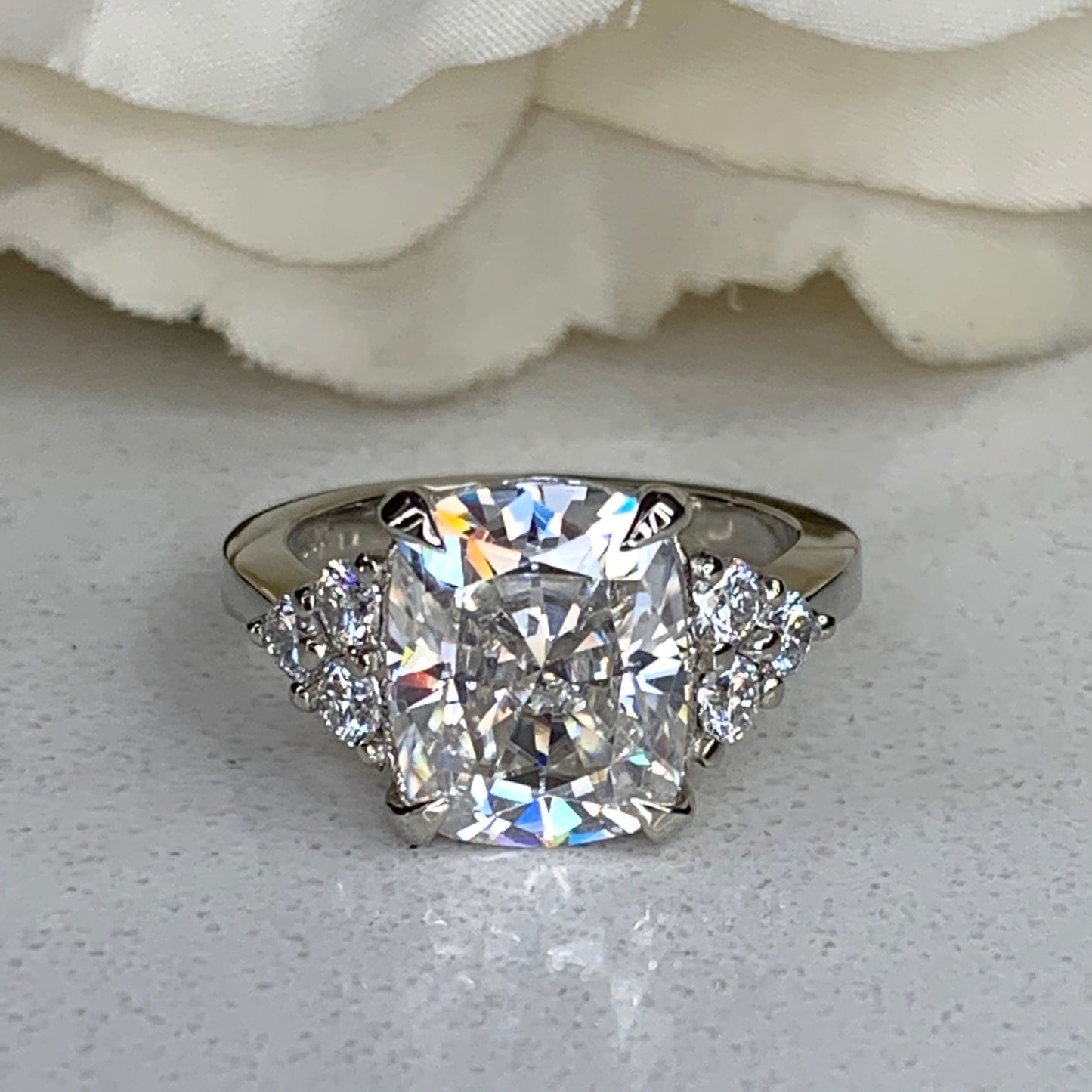 Moissanite Cushion Cut Engagement Ring For Her, 14k Gold Cushion Cut And Round Moissanite Wedding Ring, Round Cluster Moissanite Ring  #6697
