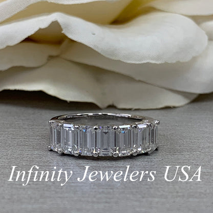 Emerald Cut Moissanite Wedding Band, Seven Stone Emerald Cut Moissanite Anniversary Band, 14k Gold Emerald Cut Moissanite Wedding Ring #5779