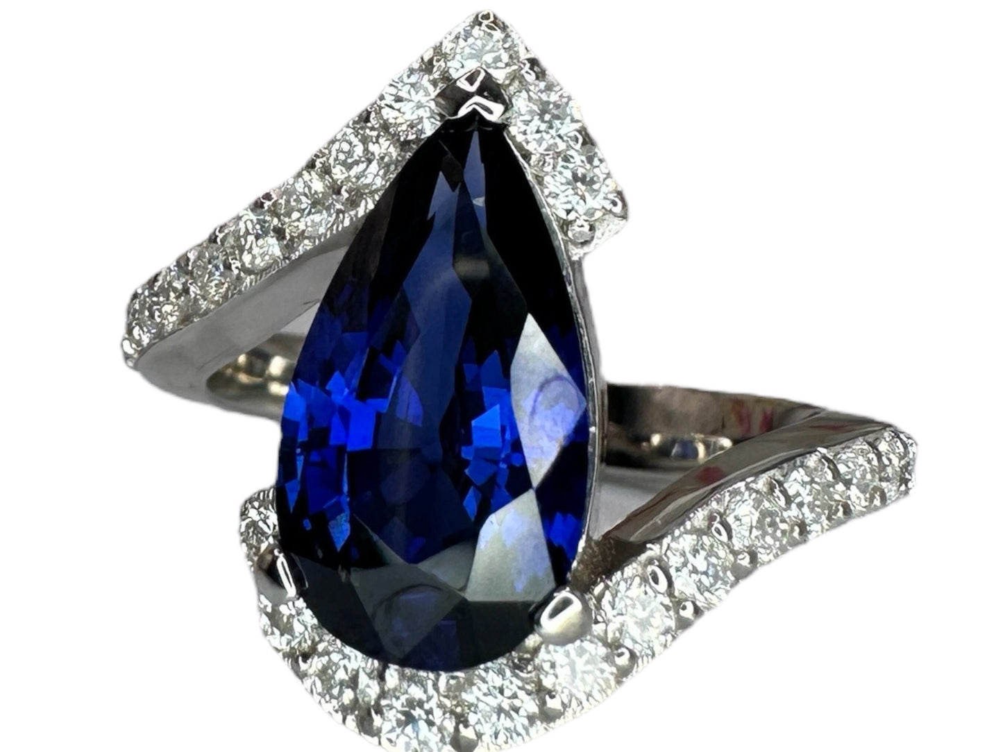 Pear blue sapphire engagement ring 14k solid gold, Unique September birthstone anniversary ring, something blue bridal jewelry handmade,