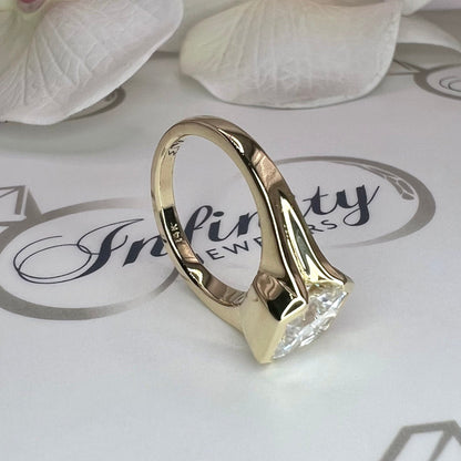 Radiant cut moissanite engagement ring 14k solid gold, bezel set moissanite solitaire wedding ring, Unique half bezel moissanite ring #7934