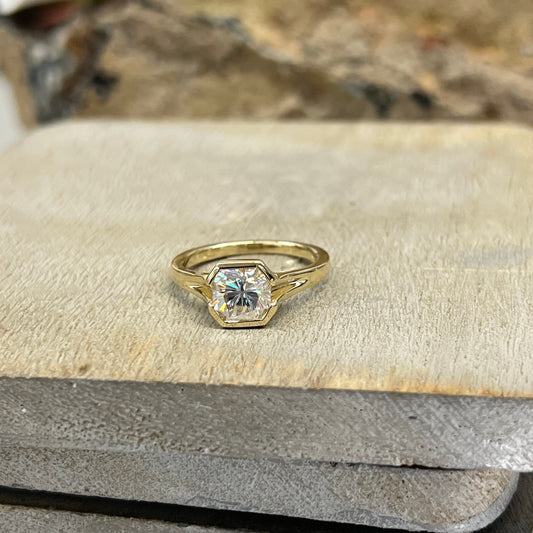 Radiant Cut Moissanite Engagement Ring, Solitaire Radiant Moissanite Bezel Set Wedding Ring, 14k Gold Moissanite Radiant Ladies Ring   #7170