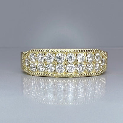 Mens wedding band 14k solid gold, two row mens moissanite wedding band, mens engagement band, mens diamond ring thick half eternity #7927