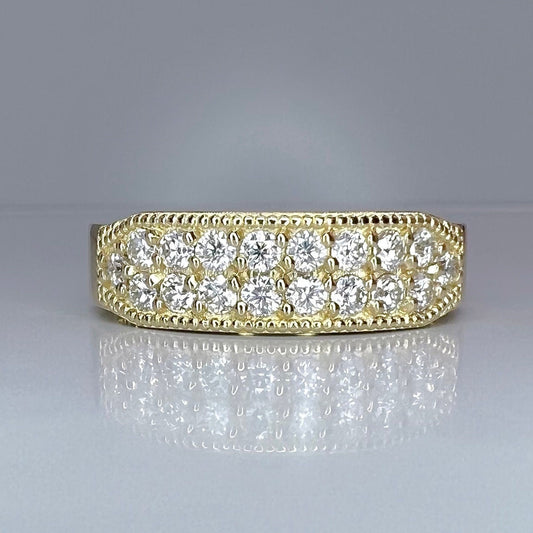 Mens wedding band 14k solid gold, two row mens moissanite wedding band, mens engagement band, mens diamond ring thick half eternity #7927