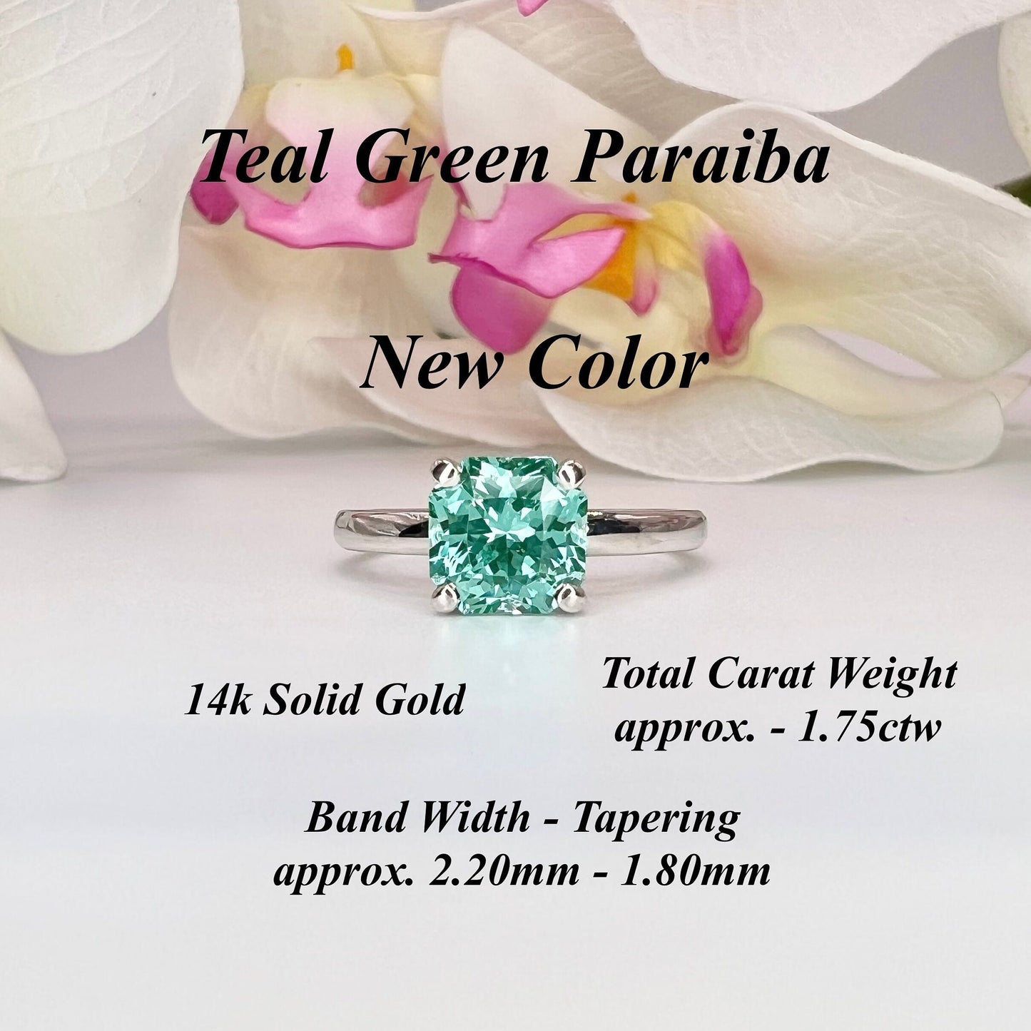 Radiant cut teal paraiba tourmaline engagement ring 14k solid gold, green tourmaline wedding ring, Solitaire paraiba proposal rings, #7939