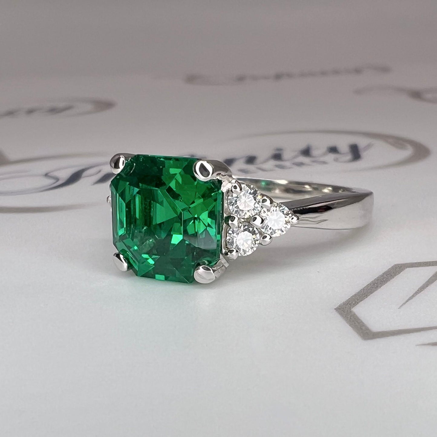 Green emerald ring in 14K solid gold, asscher cut emerald engagement ring, emerald wedding ring, antique green emerald statement ring, #7940