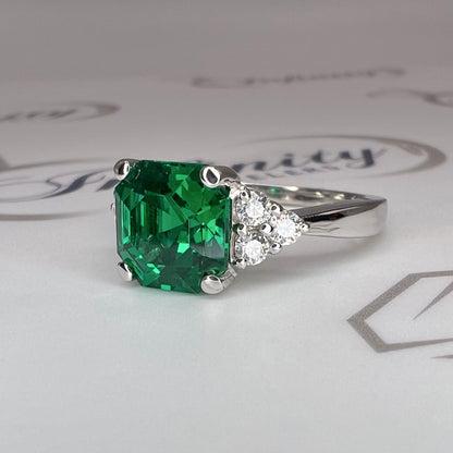 Green emerald ring in 14K solid gold, asscher cut emerald engagement ring, emerald wedding ring, antique green emerald statement ring, #7940