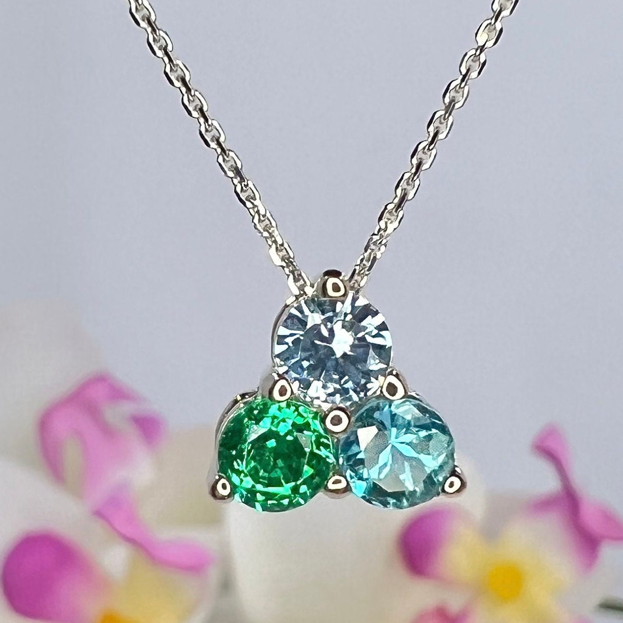 Mothers Birthstone Necklace 14k Yellow Gold, Family Necklace, Grandmothers Birthstone Necklace, Cluster Necklace, Gemstone Necklace, #6762