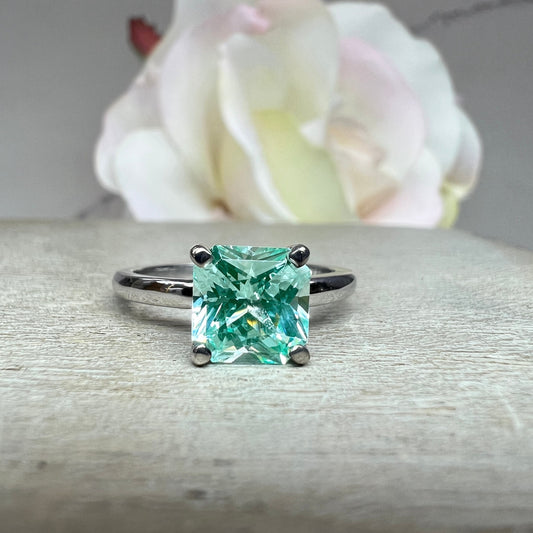Radiant Cut Engagement Ring Green Paraiba Tourmaline Radiant Cut Solitaire Engagement Rings For Women Wedding Promise Anniversary Ring #7342