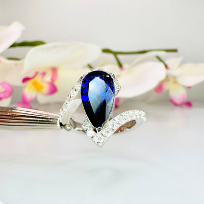 Pear blue sapphire engagement ring 14k solid gold, Unique September birthstone anniversary ring, something blue bridal jewelry handmade,