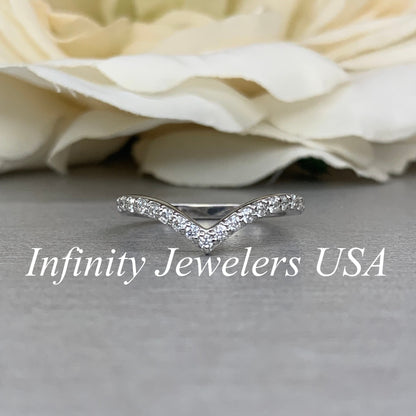 Moissanite V Shaped Band Stacking Promise Ring, Forever One Chevron Diamond Ring, V Shaped Stackable Diamond Rings Stacking Midi Ring #6225