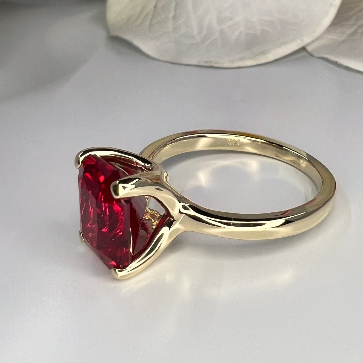 Radiant Cut Engagement Ring / Red Ruby Wedding Solitaire / 14k Yellow Gold / #6267
