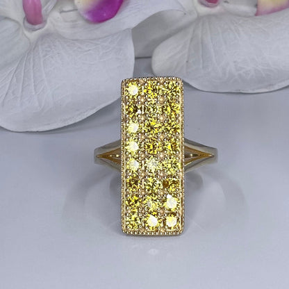 Cluster Bar  Lab Grown Diamond Ring 14K Yellow Gold, Yellow Lab Grown Diamond Engagement Rings, Unique Yellow Diamond Cocktail Rings