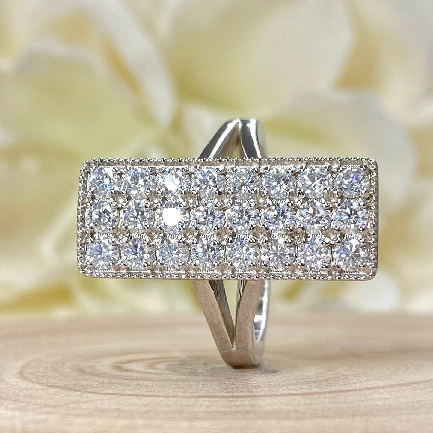 Moissanite Ring 14K White Gold, Moissanite Diamond Cluster Ring For Ladies, Unique Bar Ring Moissanite Diamond Engagement Ring 7229