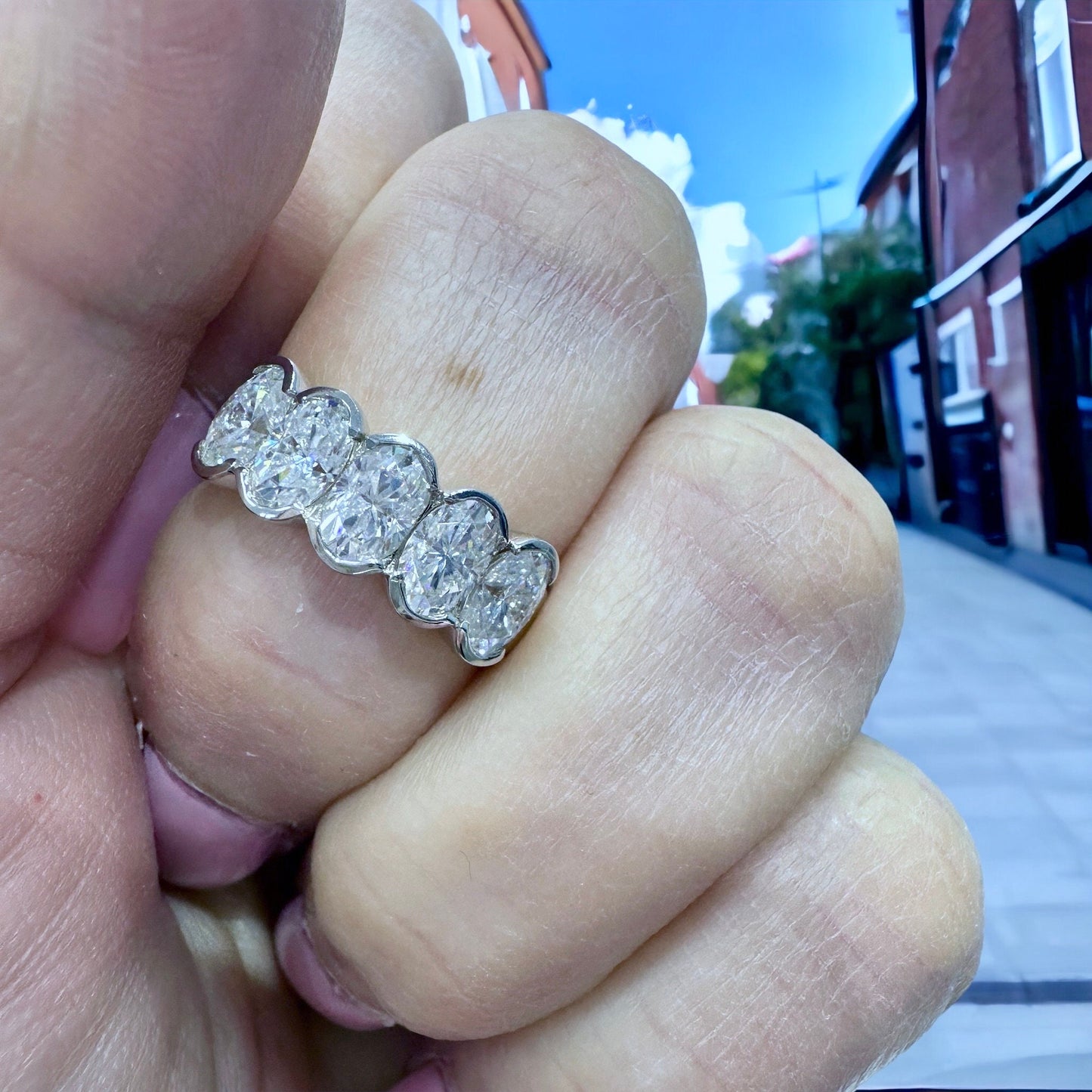 Oval cut 5 stone  lab grown cvd diamond wedding band 14k gold, diamond wedding band women, stacking lab grown anniversary diamond band #7984