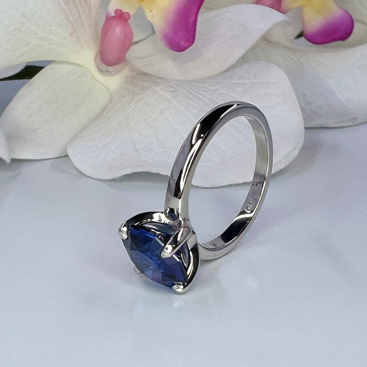 Blue sapphire solitaire engagement ring 14K solid gold, Simple solitaire wedding ring, September birthstone ring, something blue rings