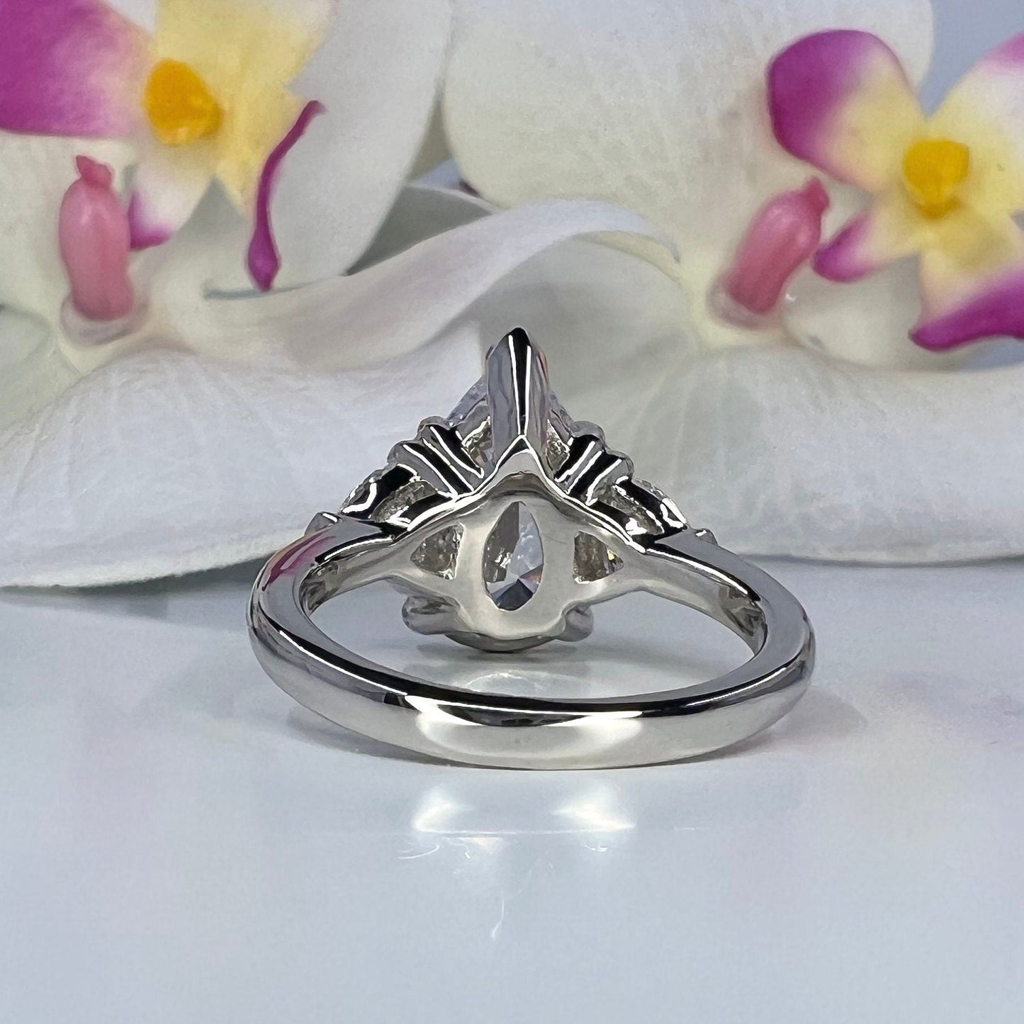 Pear shaped moissanite engagement ring 14k solid gold, Three stone moissanite wedding ring, teardrop moissanite ring, gift for her,  #7975