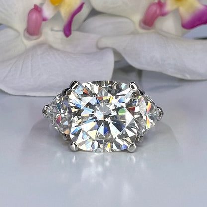 Cushion Cut Moissanite Engagement Ring, Large Three Stone Ring, Moissanite Wedding Ring, 14k Gold Ladies Ring, Anniversary Gift, #7316