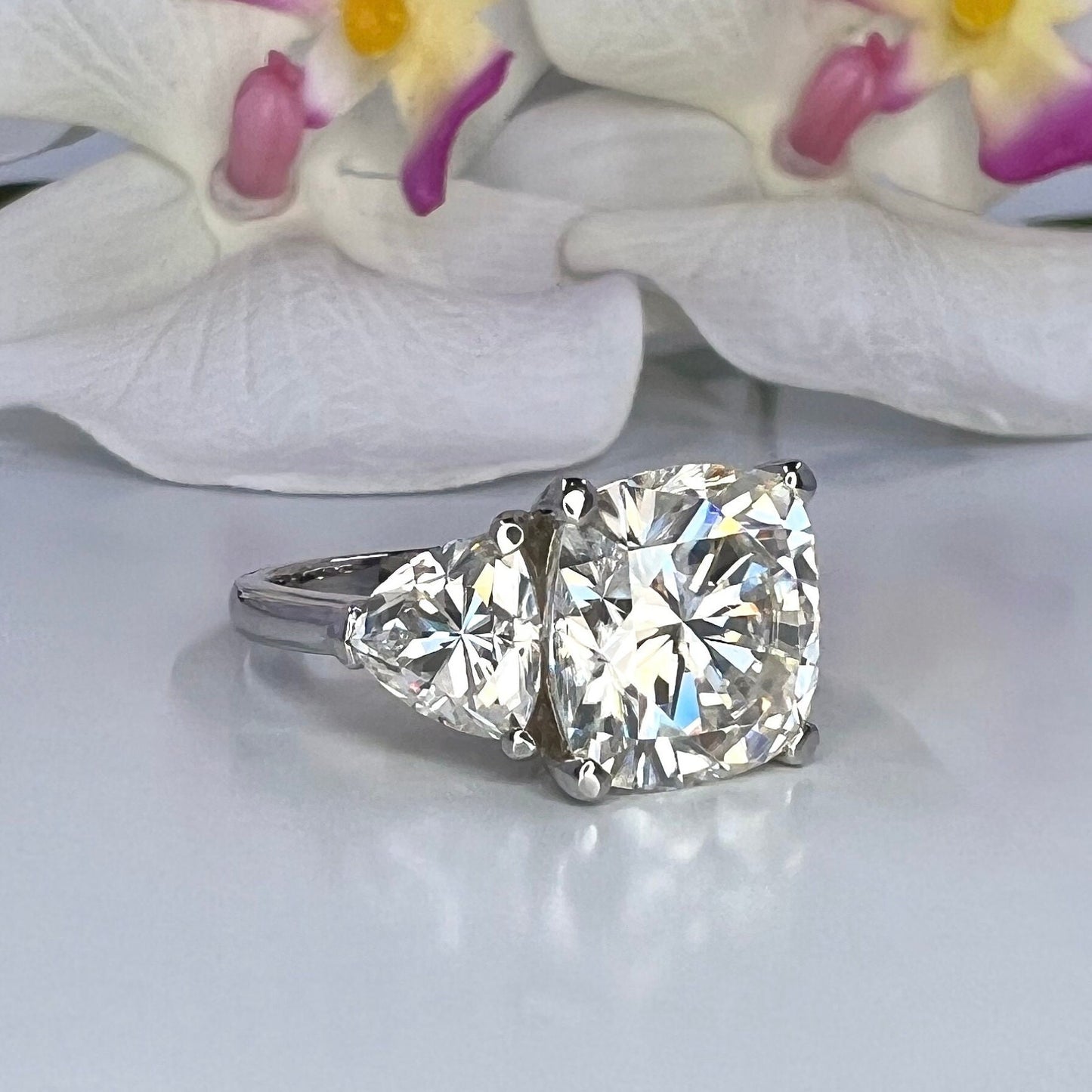 Cushion Cut Moissanite Engagement Ring, Large Three Stone Ring, Moissanite Wedding Ring, 14k Gold Ladies Ring, Anniversary Gift, #7316