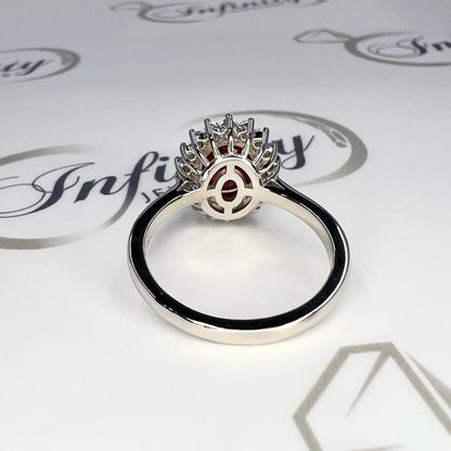 Oval Cut Engagement Ring / Red Ruby Ring / Diamond Halo Ring / Moissanite Halo Ring / 14k Yellow Gold / #6344