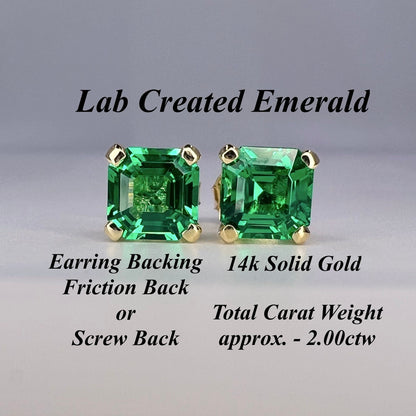 Asscher cut emerald earrings 14K solid gold , Everyday emerald earrings May birthstone earrings