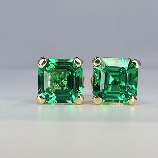 Asscher cut emerald earrings 14K solid gold , Everyday emerald earrings May birthstone earrings