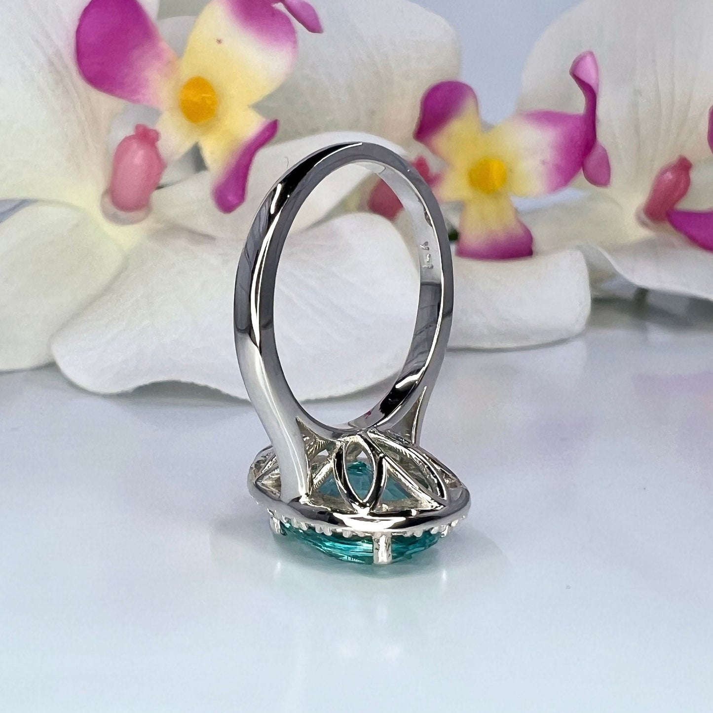 Paraiba Tourmaline Engagement Ring 14K White Gold, Pear Shaped Halo Wedding Ring, Pear Shaped Blue Tourmaline Moissanite Halo Ring, #7971
