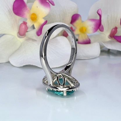 Paraiba Tourmaline Engagement Ring 14K White Gold, Pear Shaped Halo Wedding Ring, Pear Shaped Blue Tourmaline Moissanite Halo Ring, #7971