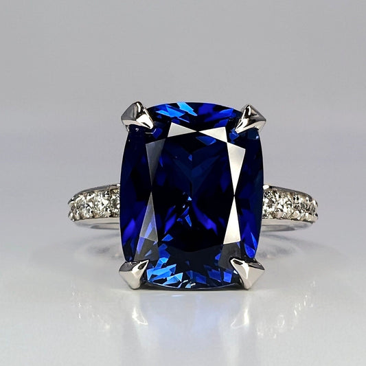 Blue Sapphire Engagement Ring 14K Gold, Elongated Cushion Cut Sapphire Wedding Ring September Birthstone Ring for Women Unique Handmade Ring