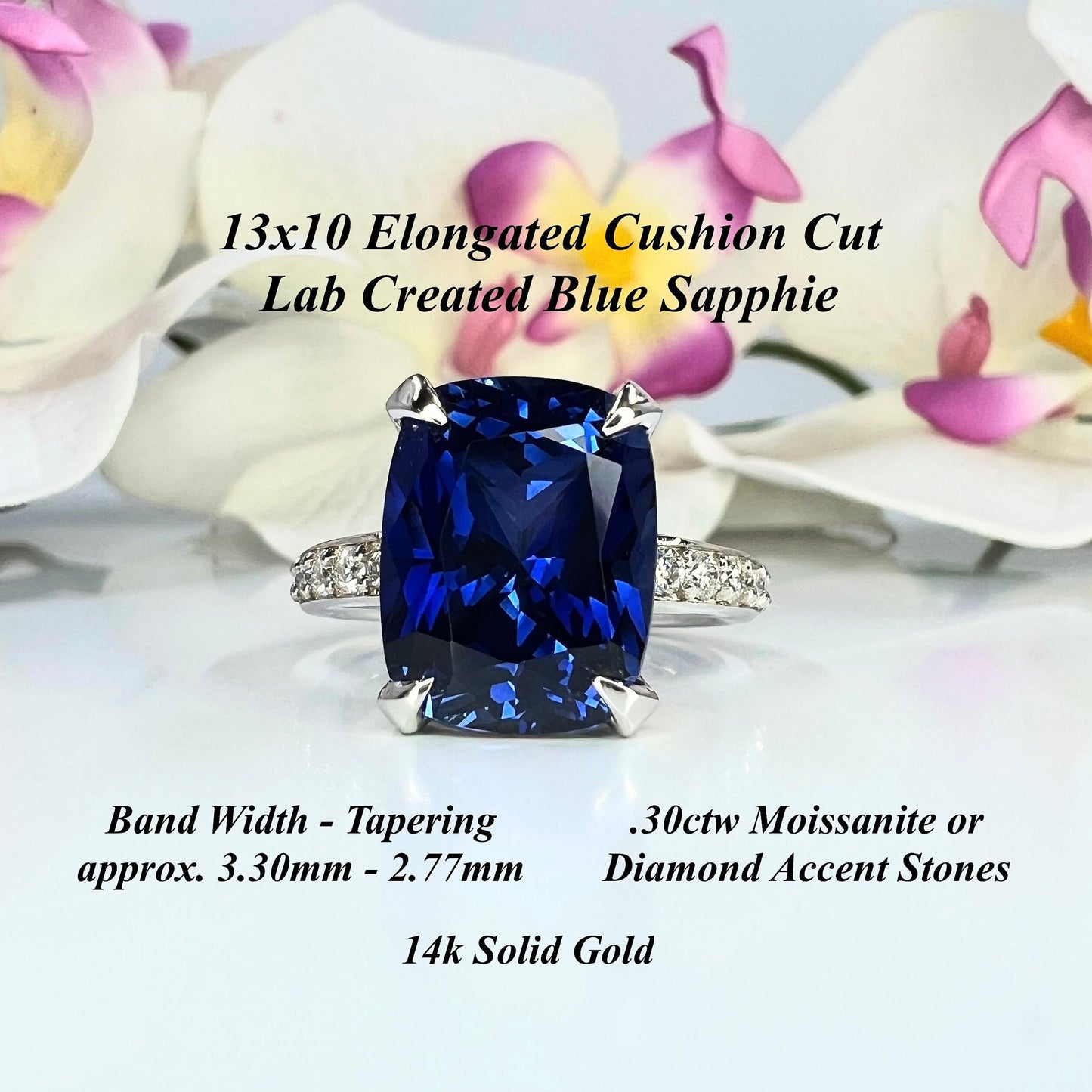 Blue Sapphire Engagement Ring 14K Gold, Elongated Cushion Cut Sapphire Wedding Ring September Birthstone Ring for Women Unique Handmade Ring