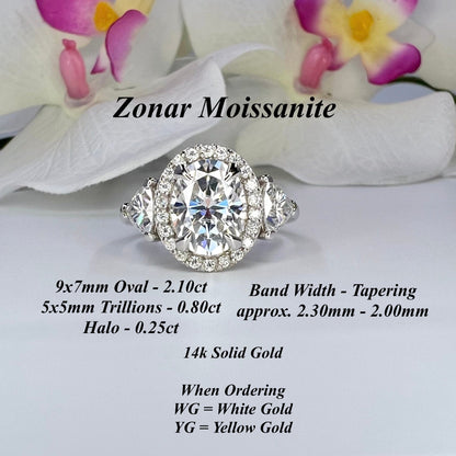 Oval Moissanite Engagement Ring 14K White Gold, Three Stone Oval Moissanite Engagement Ring, Halo Oval Wedding Ring For Ladies, #6916 #6917