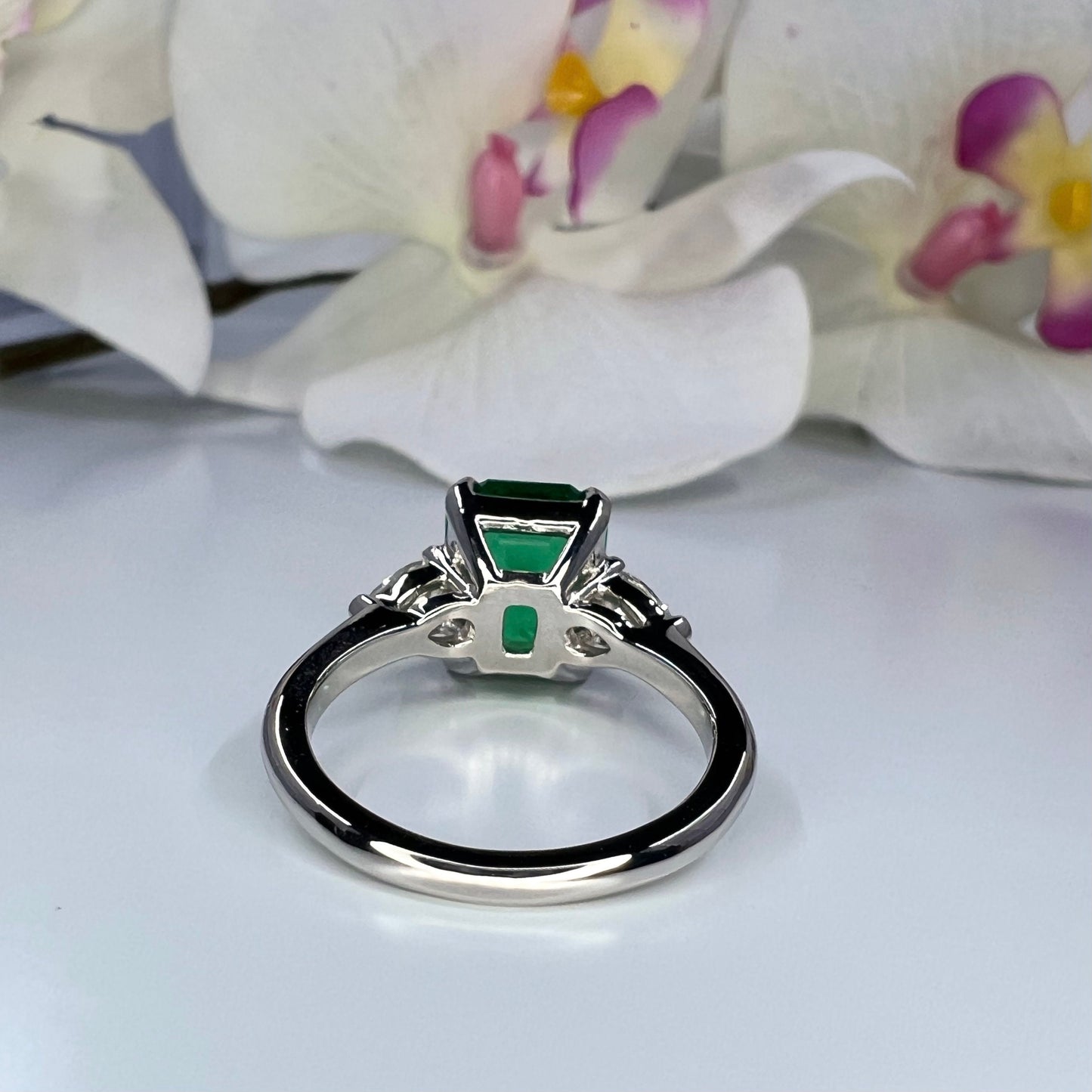 Emerald Cut Engagement Ring, Emerald Cut Emerald And Pear Moissanite Ring 14K Yellow Gold Ring,  #6718