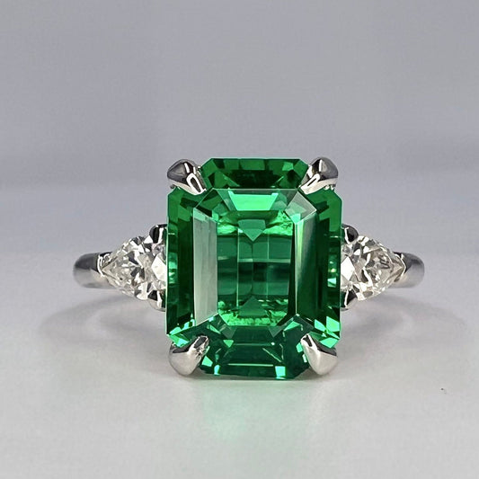 Emerald Cut Engagement Ring, Emerald Cut Emerald And Pear Moissanite Ring 14K Yellow Gold Ring,  #6718