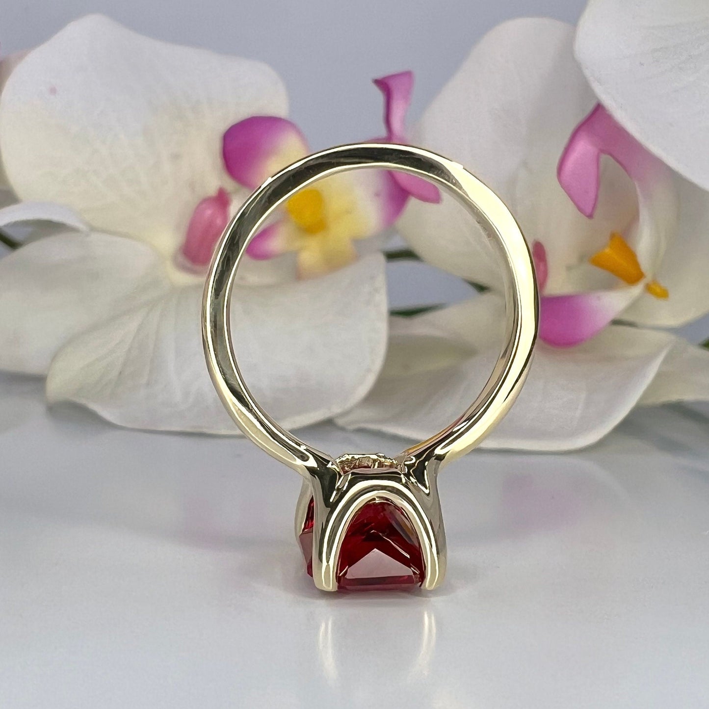 Radiant Cut Engagement Ring / Red Ruby Wedding Solitaire / 14k Yellow Gold / #6267