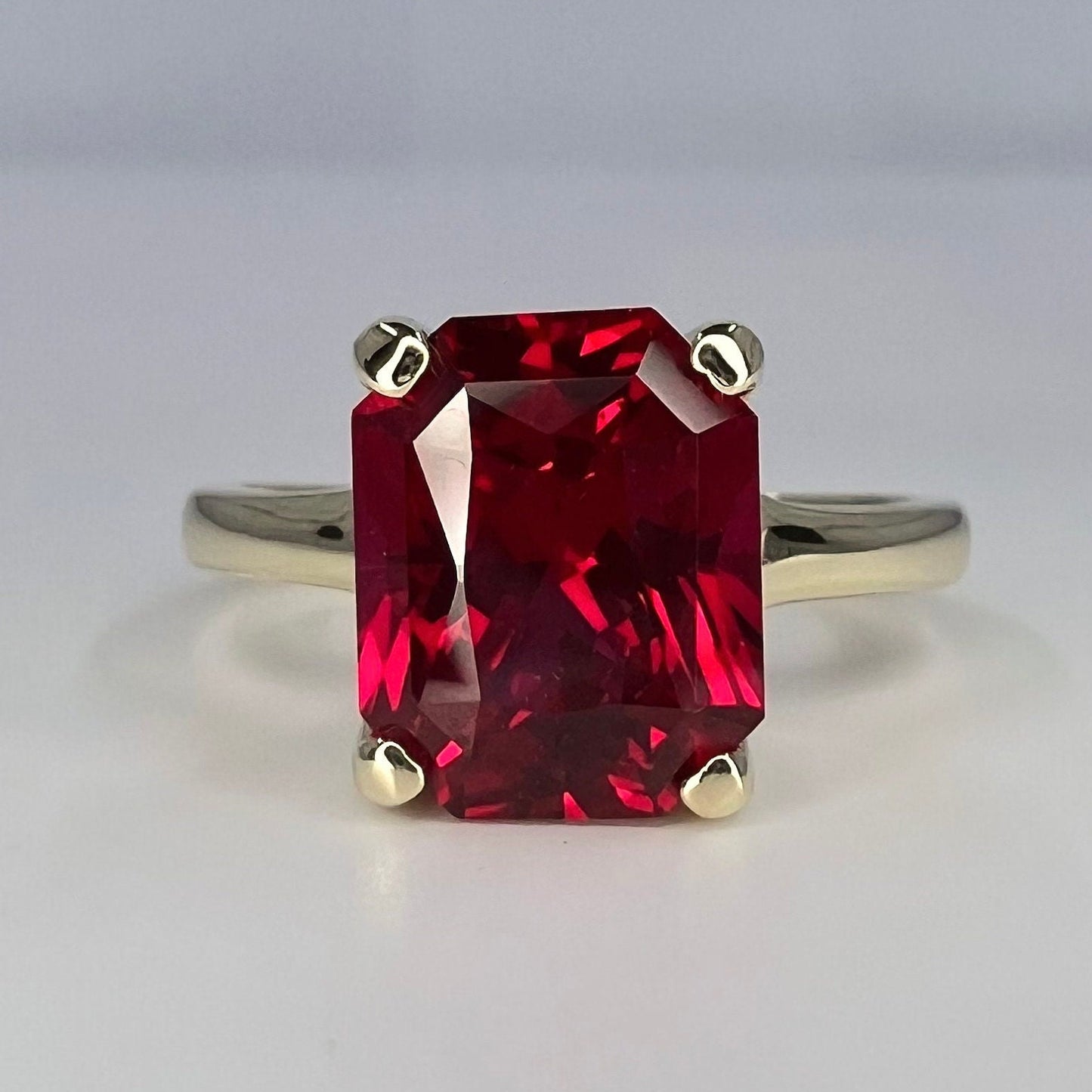 Radiant Cut Engagement Ring / Red Ruby Wedding Solitaire / 14k Yellow Gold / #6267