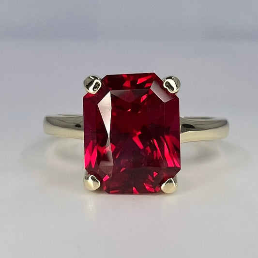 Radiant Cut Engagement Ring / Red Ruby Wedding Solitaire / 14k Yellow Gold / #6267