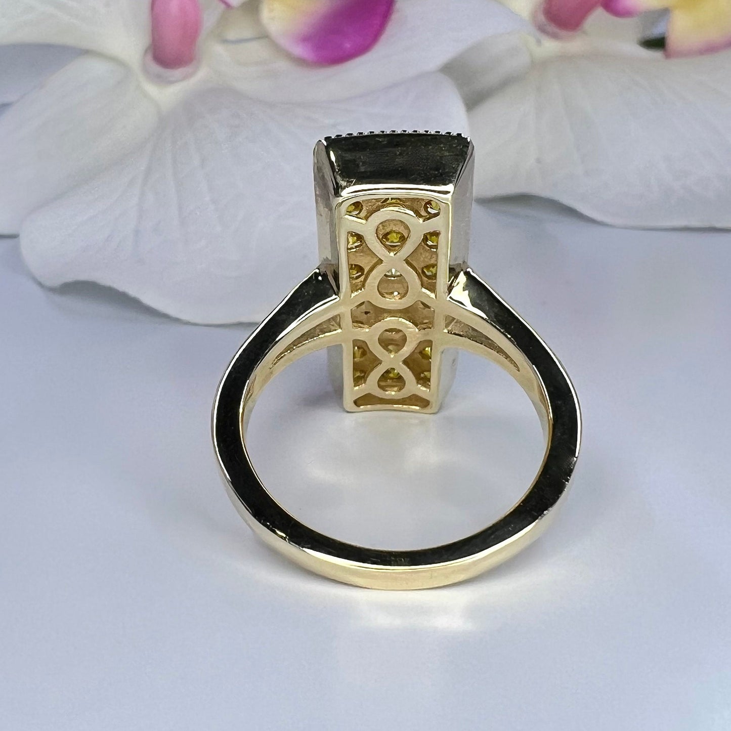 Cluster Bar  Lab Grown Diamond Ring 14K Yellow Gold, Yellow Lab Grown Diamond Engagement Rings, Unique Yellow Diamond Cocktail Rings