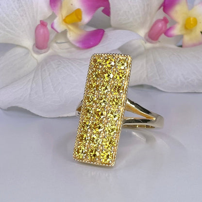 Cluster Bar  Lab Grown Diamond Ring 14K Yellow Gold, Yellow Lab Grown Diamond Engagement Rings, Unique Yellow Diamond Cocktail Rings