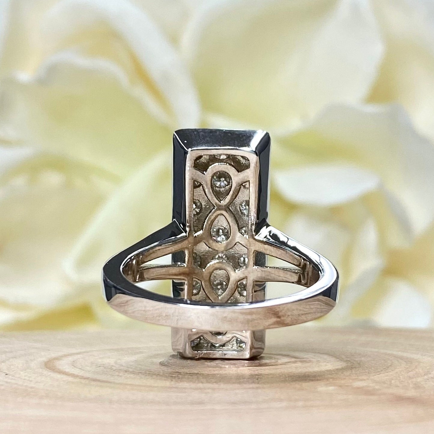 Moissanite Ring 14K White Gold, Moissanite Diamond Cluster Ring For Ladies, Unique Bar Ring Moissanite Diamond Engagement Ring 7229