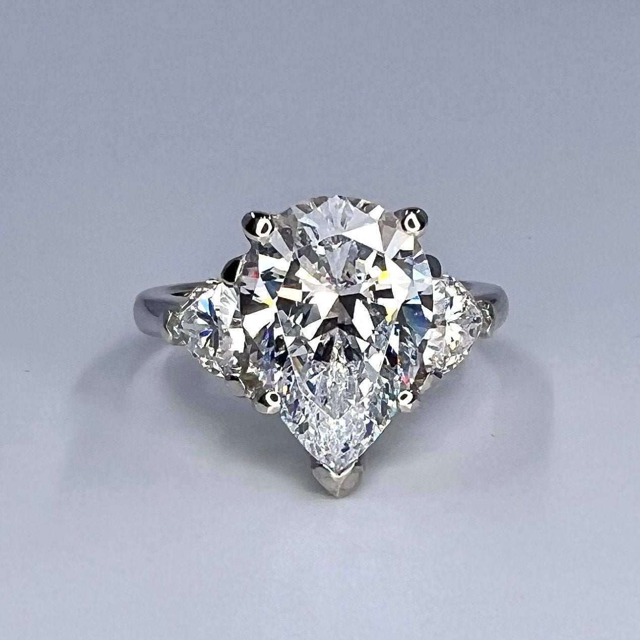 Pear shaped moissanite engagement ring 14k solid gold, Three stone moissanite wedding ring, teardrop moissanite ring, gift for her,  #7975
