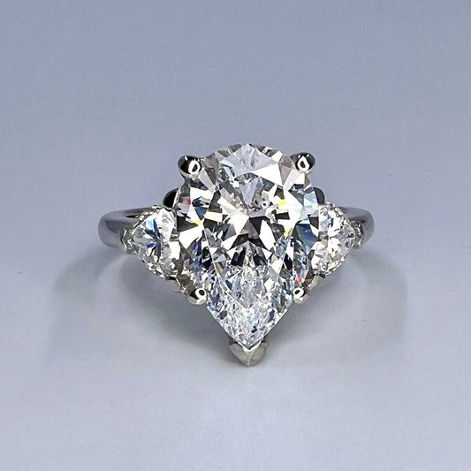 Pear shaped moissanite engagement ring 14k solid gold, Three stone moissanite wedding ring, teardrop moissanite ring, gift for her,  #7975