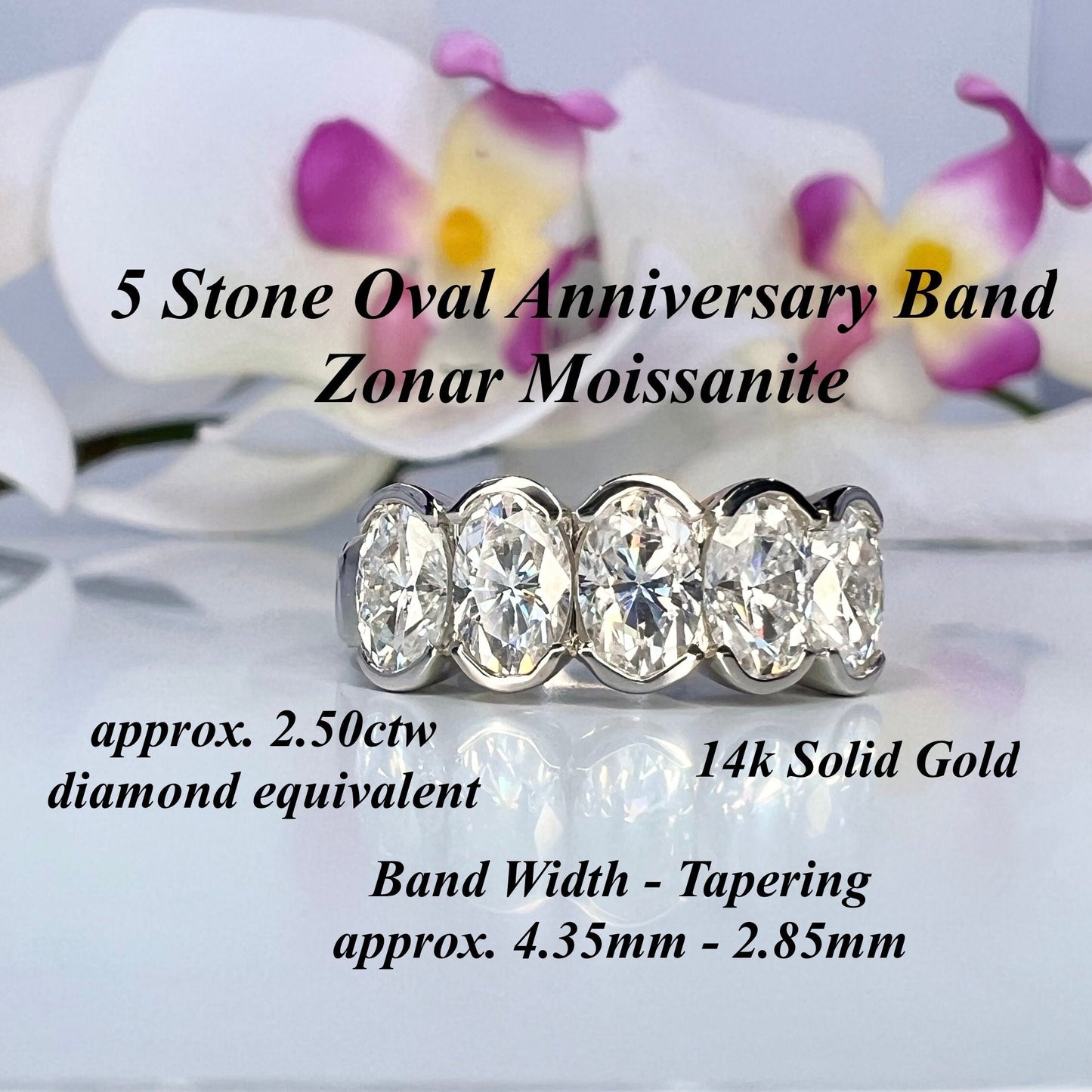 Moissanite wedding band 14K solid gold, Oval Moissanite stacking band, Bezel set moissanite band, Half eternity ladies wedding band,  #7981