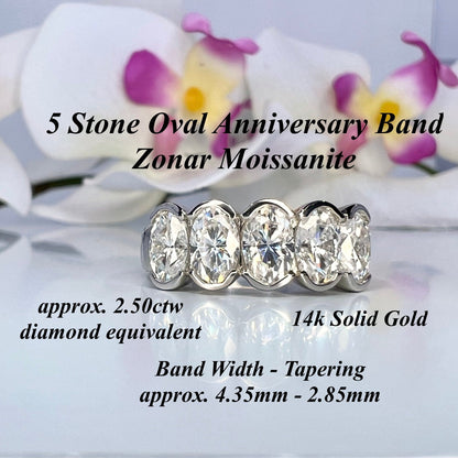 Moissanite wedding band 14K solid gold, Oval Moissanite stacking band, Bezel set moissanite band, Half eternity ladies wedding band,  #7981