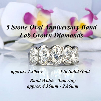 Oval cut 5 stone  lab grown cvd diamond wedding band 14k gold, diamond wedding band women, stacking lab grown anniversary diamond band #7984