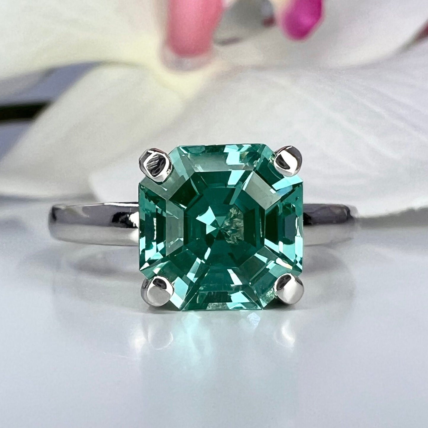 Asscher cut teal green tourmaline ring solid gold, paraiba tourmaline solitaire engagement ring, Unique green tourmaline wedding ring