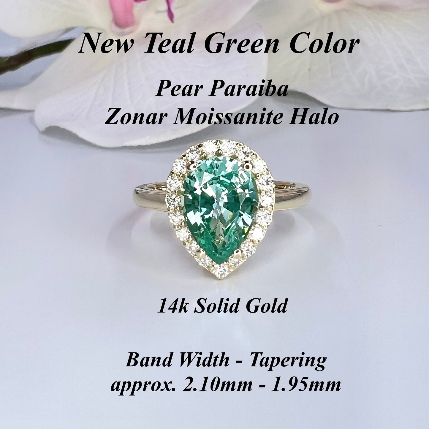 Teal Paraiba Tourmaline Engagement Ring 14K White Gold, Pear Shaped Halo Wedding Ring  Moissanite Halo Ring, Solitaire wedding ring,  #7993